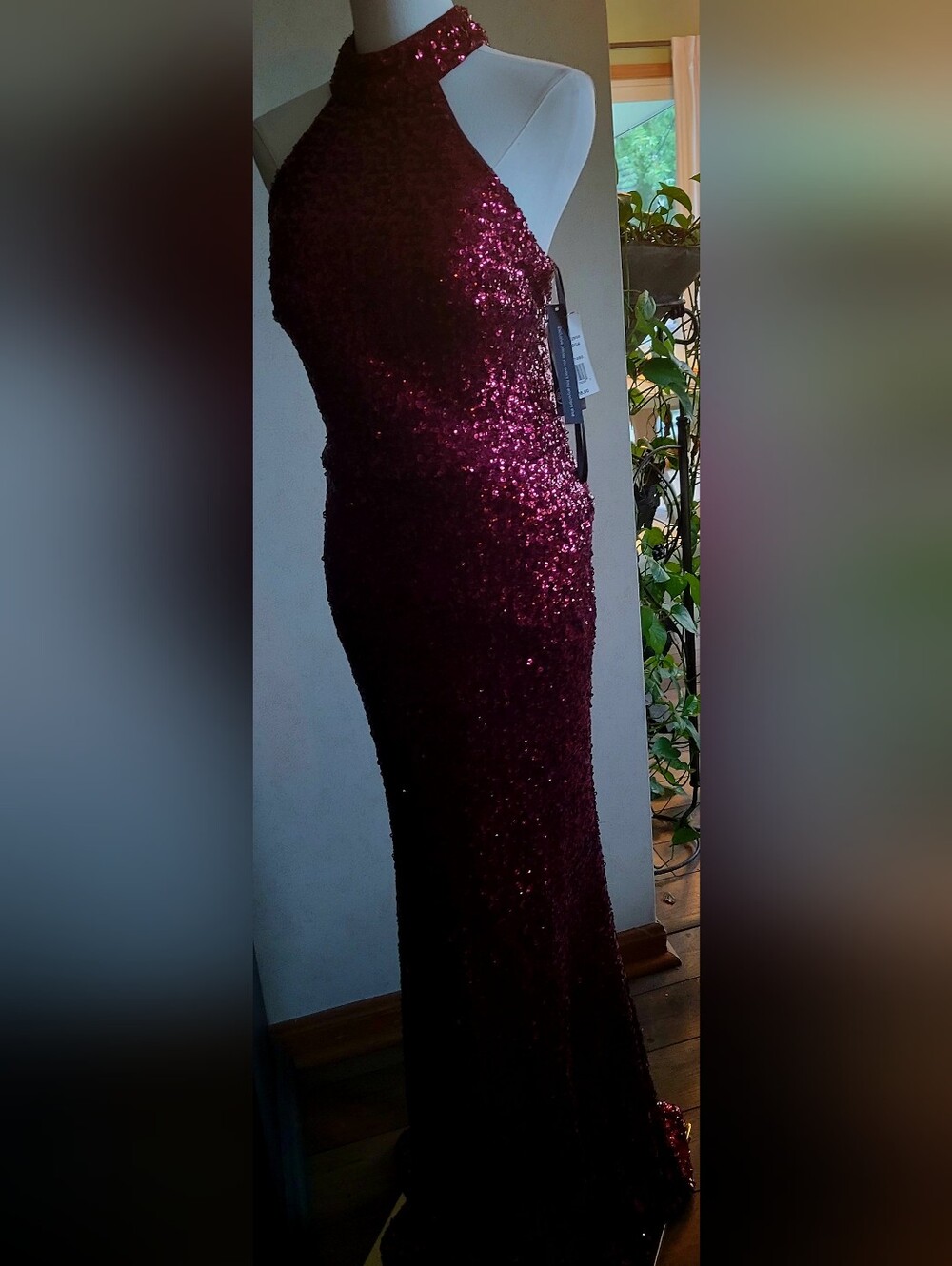 High-Neck Burgundy Sequin Pencil Elegant Sexy Dress